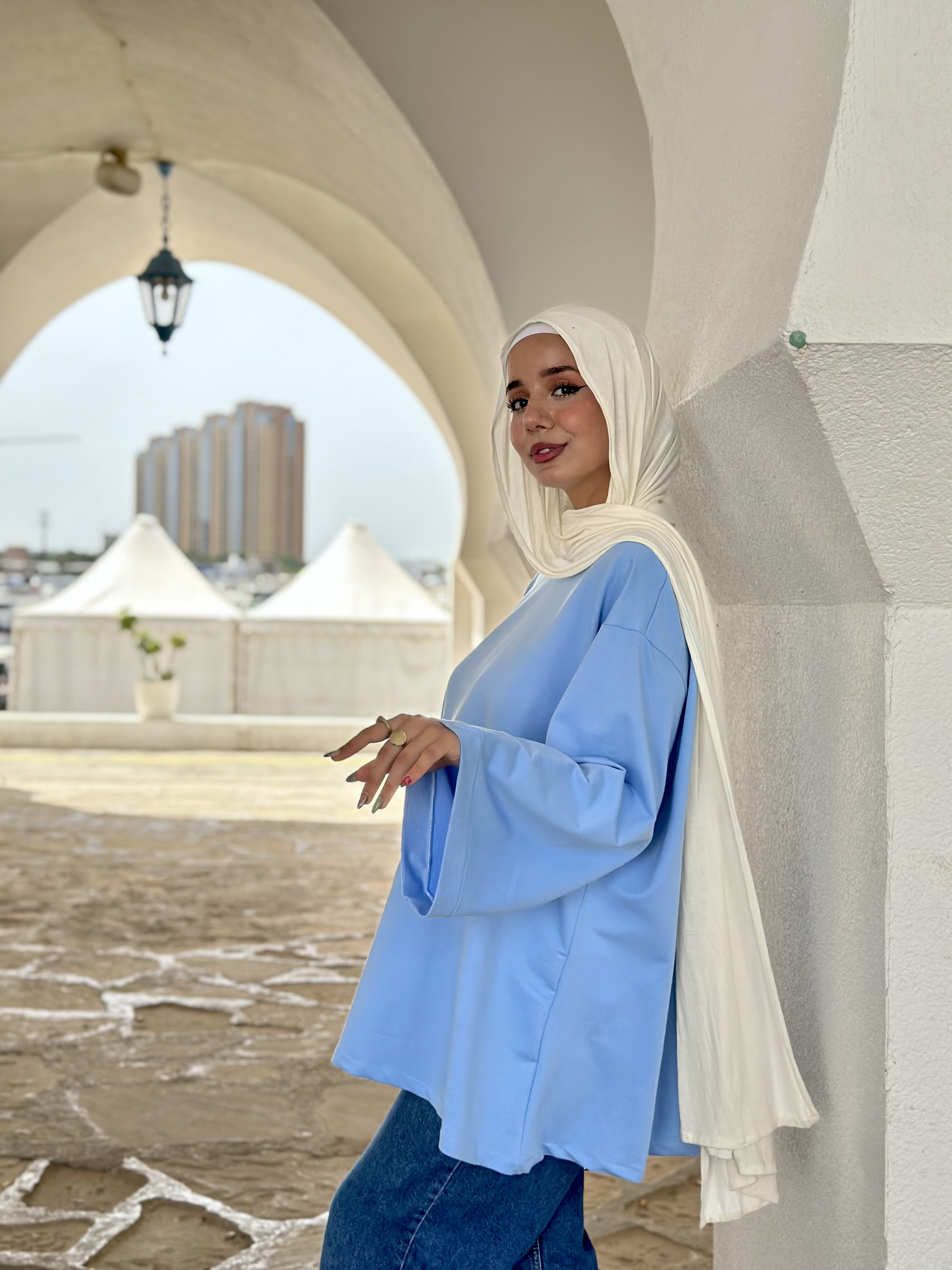 T-Shirt Premium Manches longues - Taille: Taille 2 = Longueur 83cm  | Couleur: Bleu ciel 