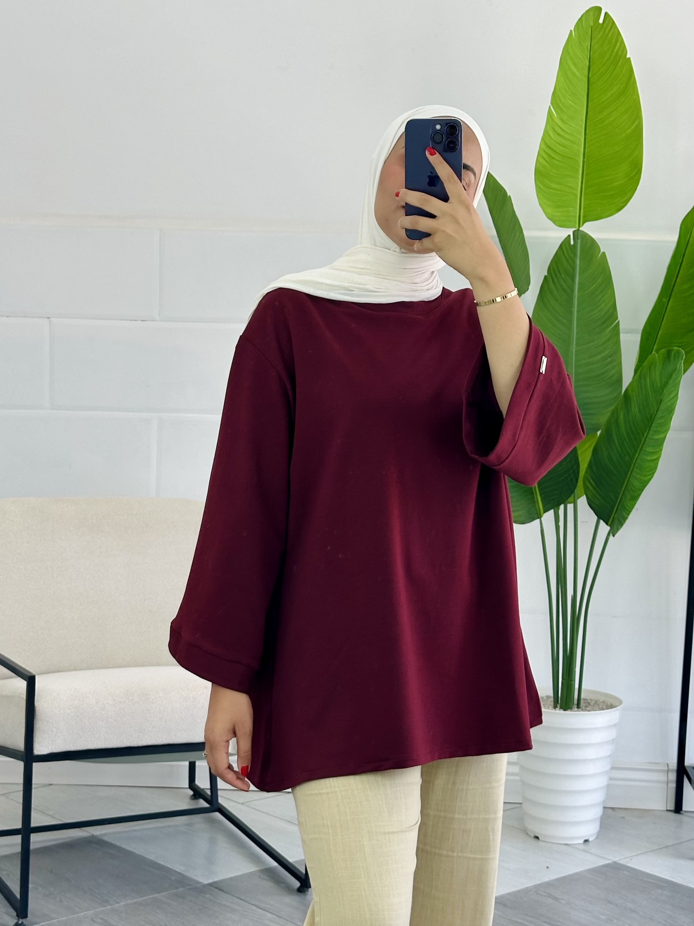 T-Shirt Premium Manches longues - Taille: Taille 1 = Longueur 75cm | Couleur: Grenat