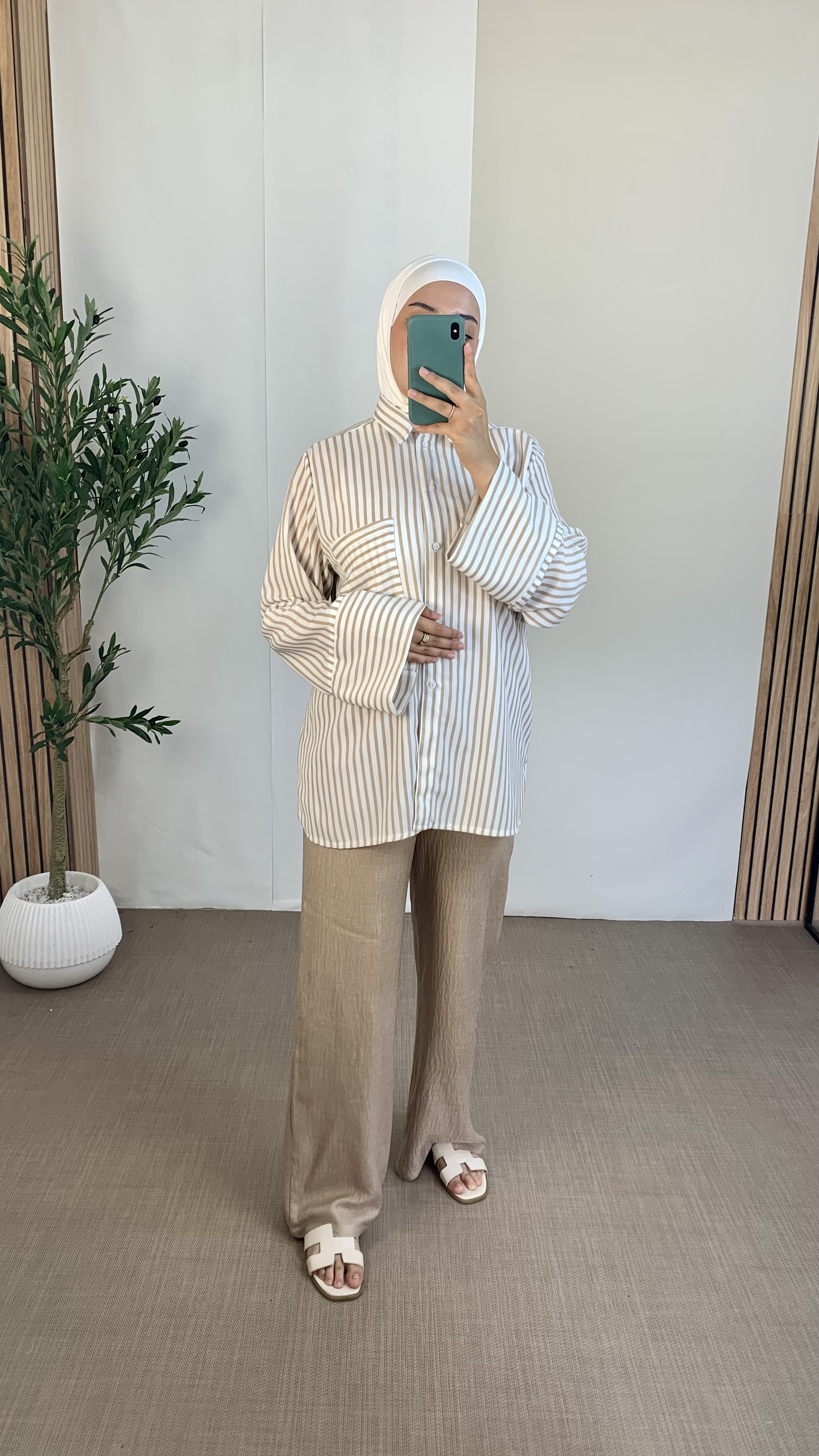 Ensemble à rayures  - Taille: Taille 1= 36-40 | Couleur: Beige