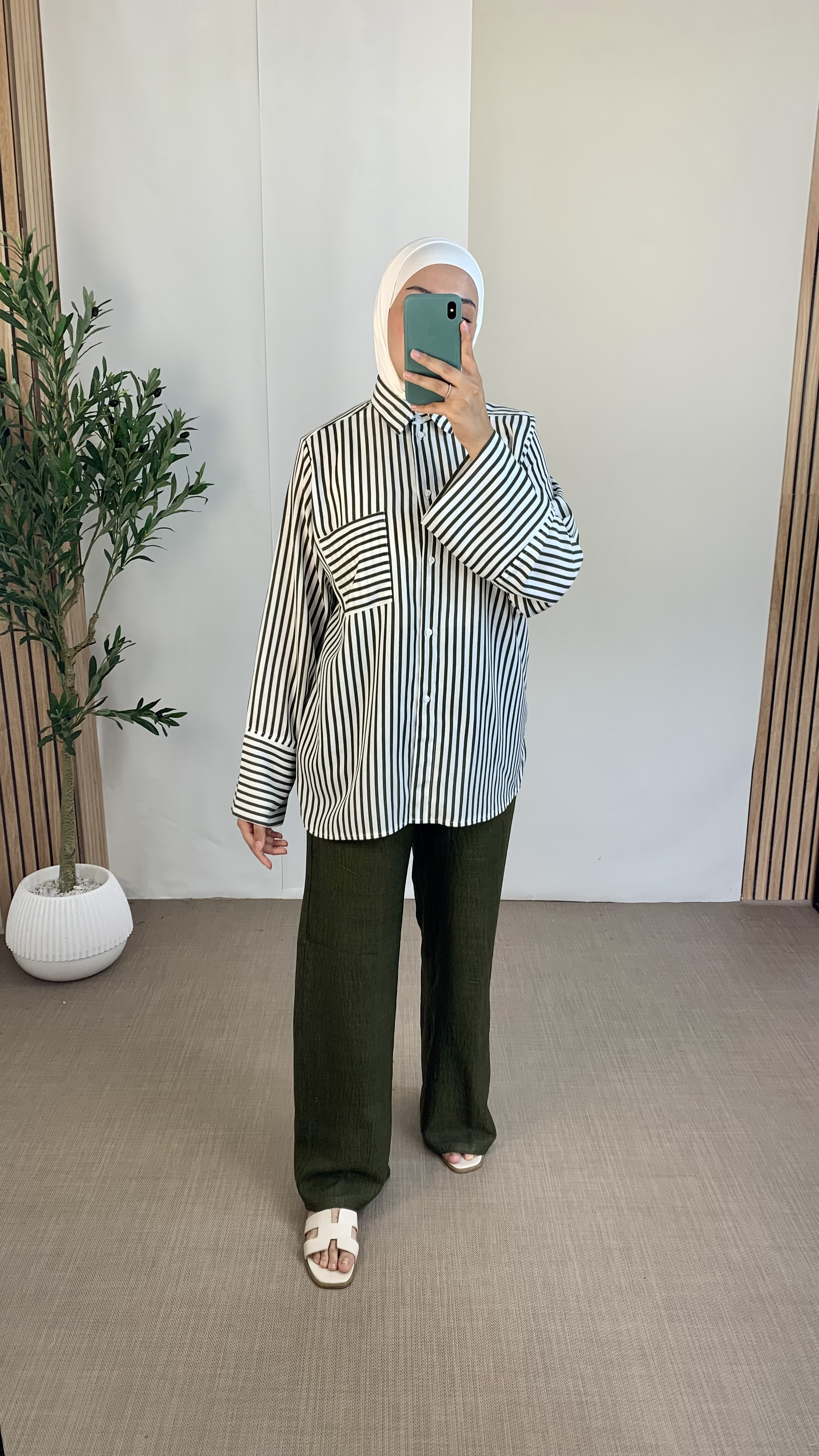 Ensemble à rayures  - Taille: Taille 1= 36-40 | Couleur: Vert kaki