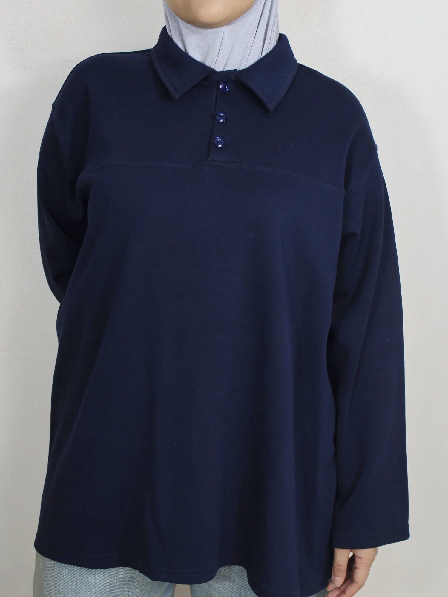 Polo modeste à boutons  - Taille: Taille 1: (36-40)- longueur 80 cm | Couleur: Bleu nuit 